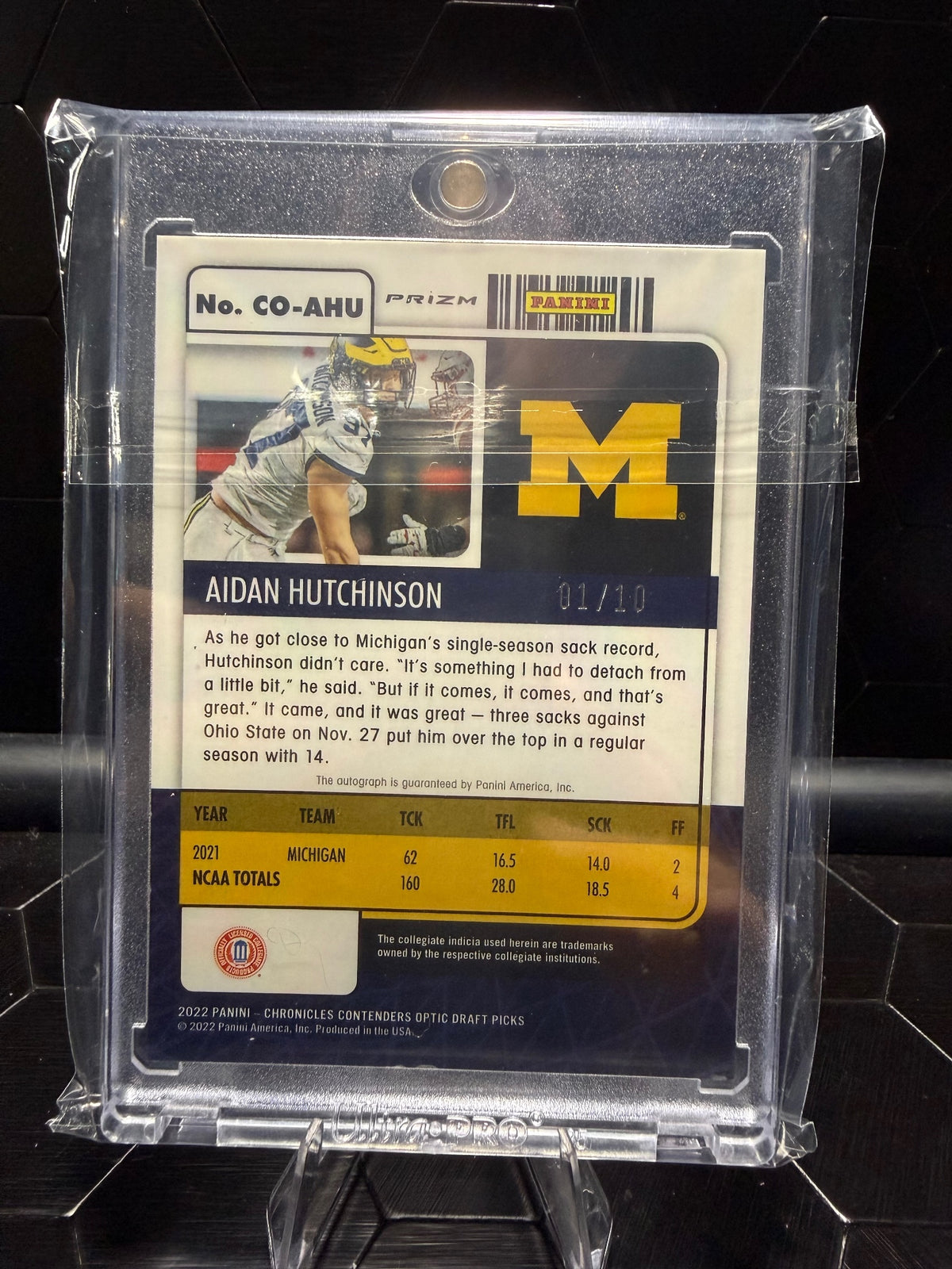 2022 Panini Chronicles Aidan Hutchinson College Ticket Auto /10