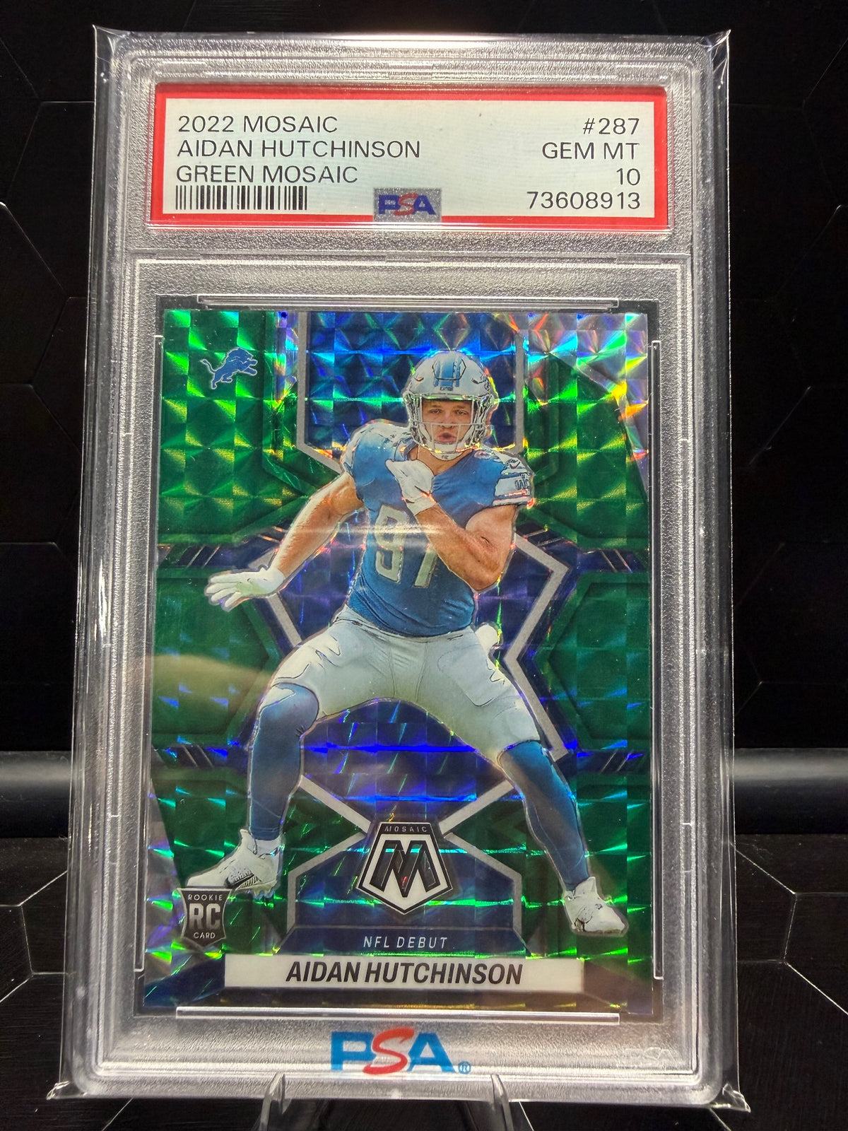 2022 Panini Mosaic #287 Aidan Hutchinson Green Mosaic PSA 10