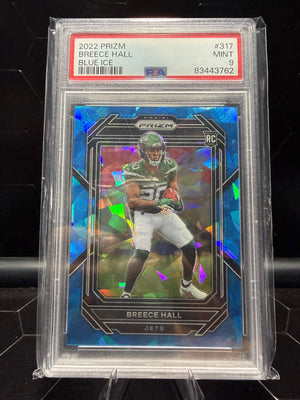 2022 Panini Prizm #317 Breece Hall Blue Ice /99 PSA 9