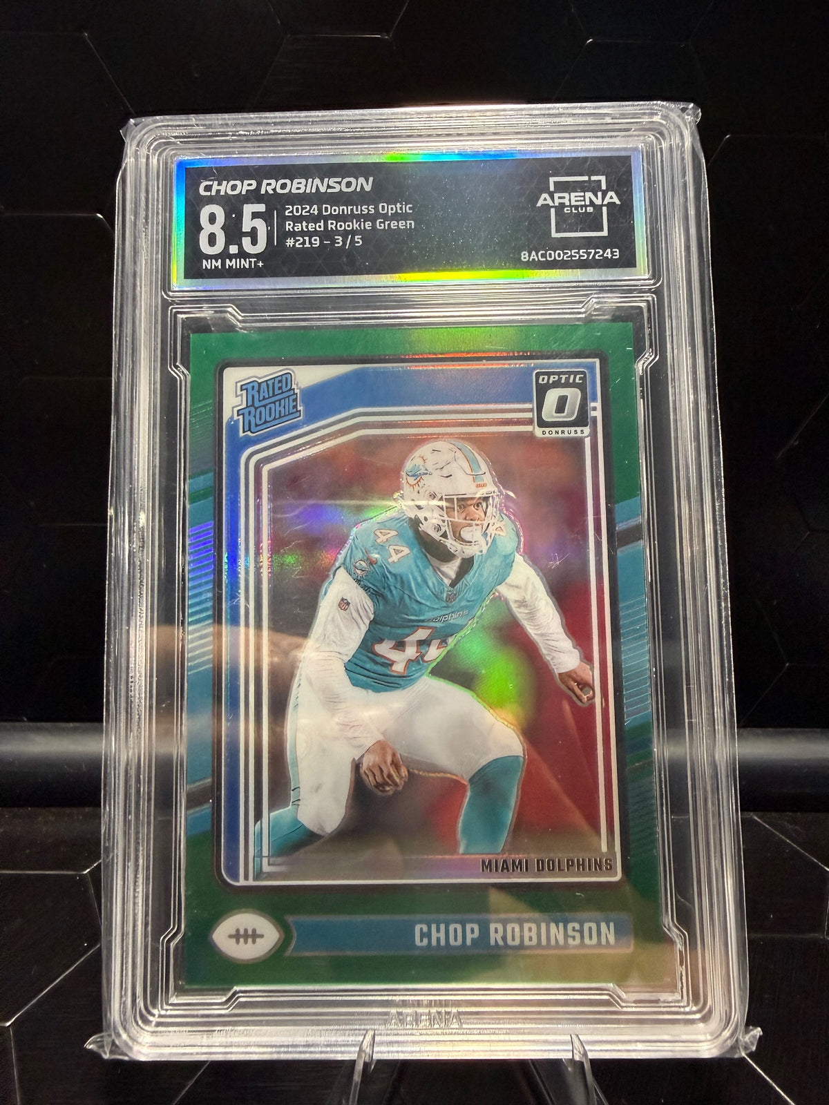 2024 Donruss Optic Chop Robinson #219 Green Prizm RC 3/5 Arena Club 8.5
