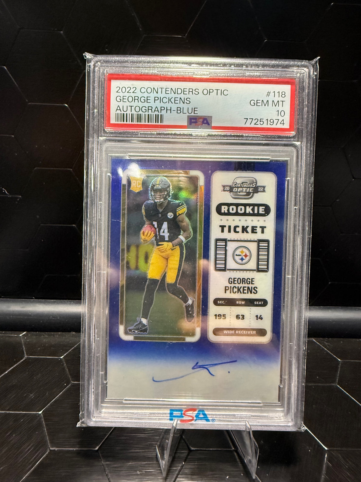 2022 Panini Contenders Optic #118 George Pickens Autograph Blue /75 PSA 10