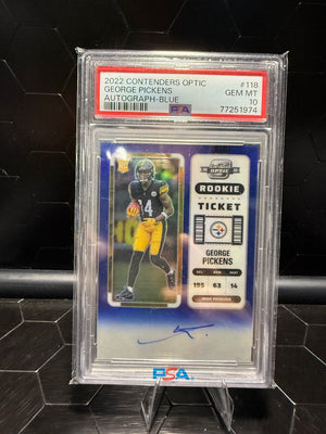 2022 Panini Contenders Optic #118 George Pickens Autograph Blue /75 PSA 10