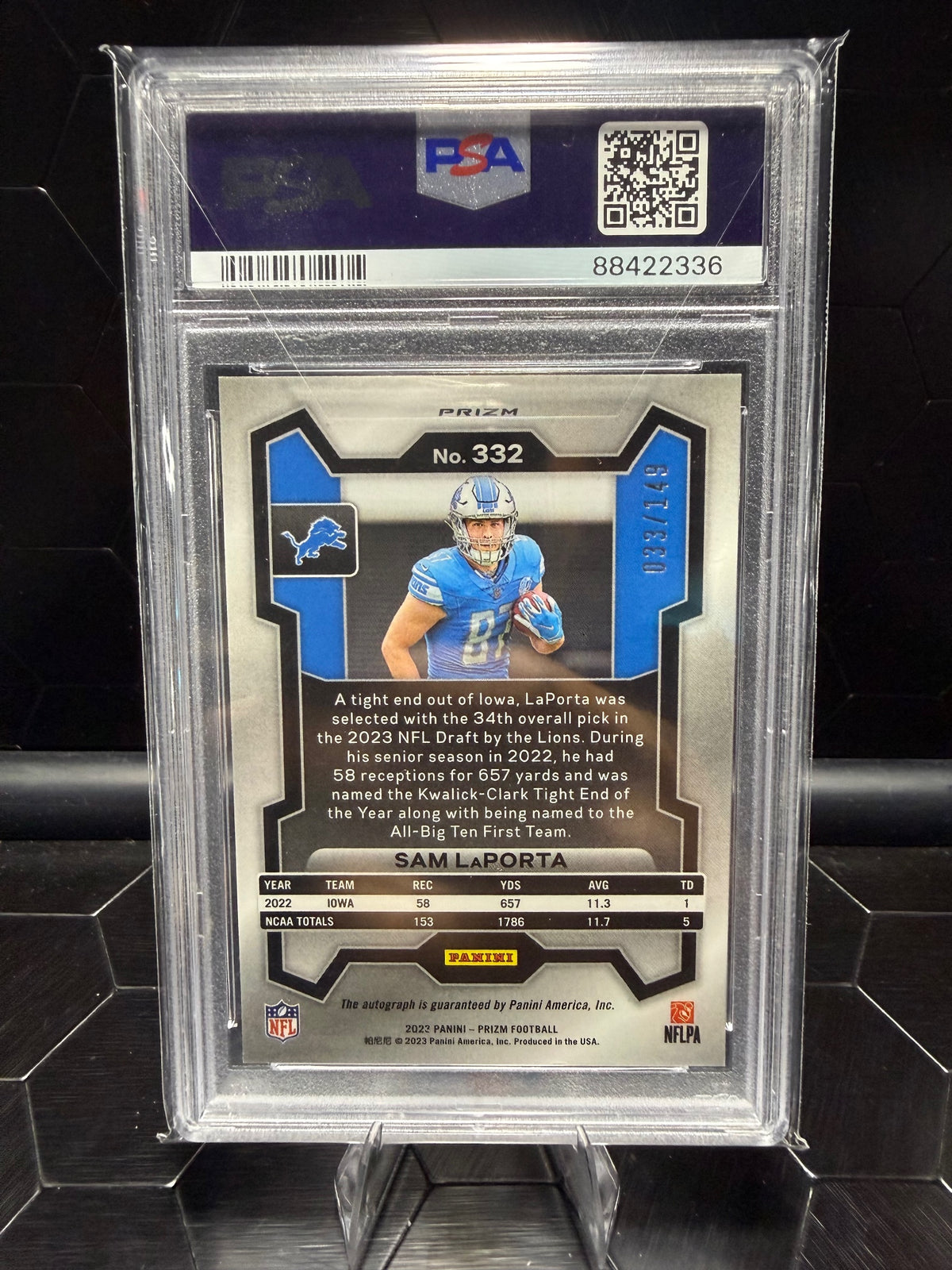 2023 Panini Prizm #332 Sam LaPorta Autograph /149 PSA 10