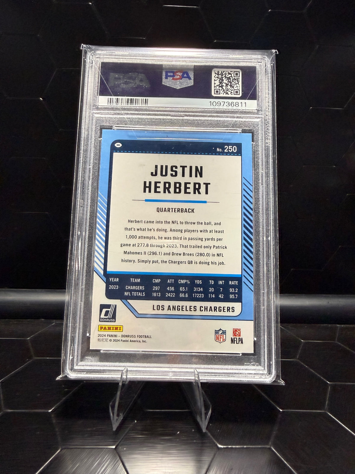 2024 Donruss #250 Justin Herbert Press Proof Black /10 PSA 9