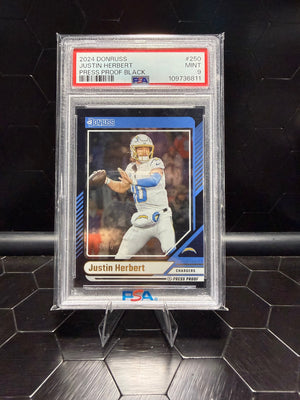 2024 Donruss #250 Justin Herbert Press Proof Black /10 PSA 9