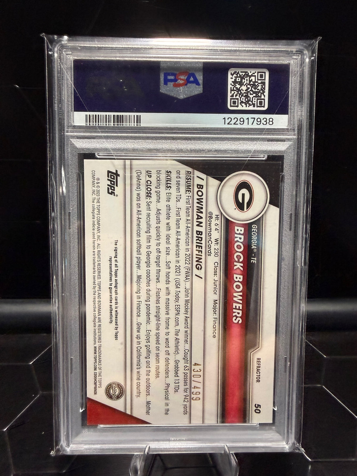 2023 Bowman University Chrome #50 Brock Bowers Auto X-Fractor /499 PSA 9
