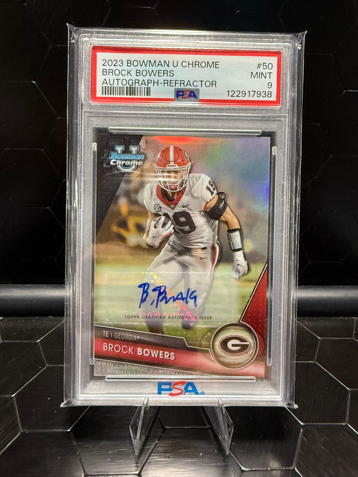 2023 Bowman University Chrome #50 Brock Bowers Auto X-Fractor /499 PSA 9