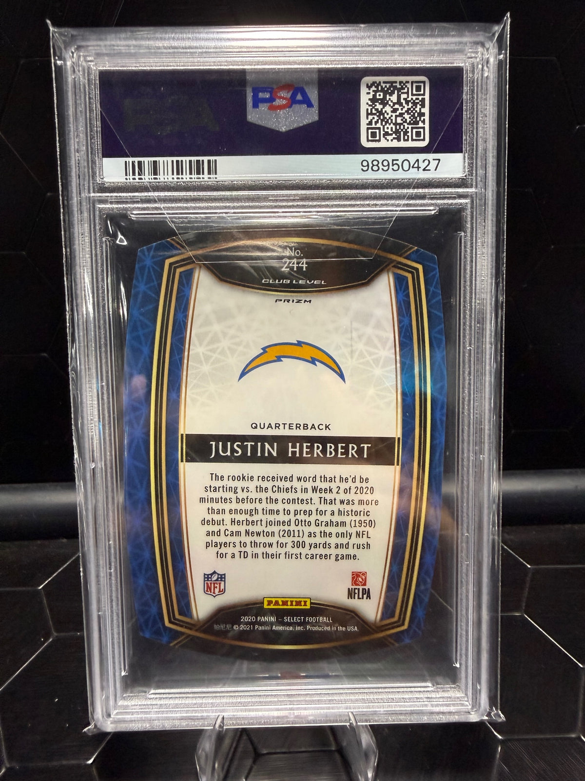 2020 Panini Select #244 Justin Herbert Die Cut Blue Prizm PSA 10