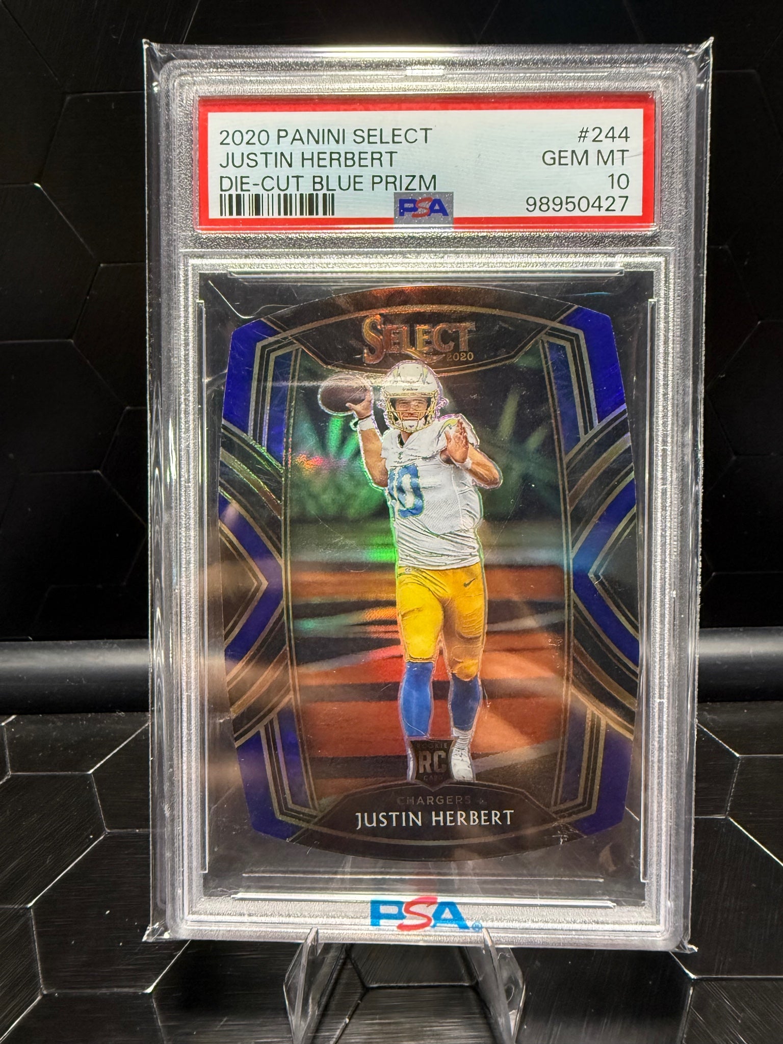 2020 Panini Select #244 Justin Herbert Die Cut Blue Prizm PSA 10