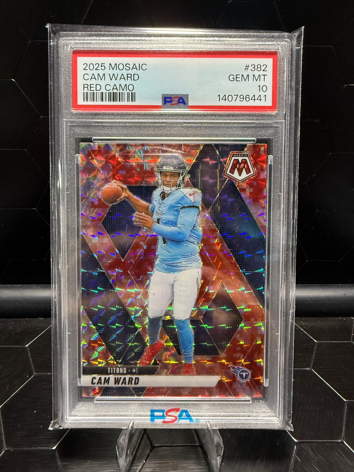 2025 Panini Mosaic #382 Cam Ward Red Camo PSA 10