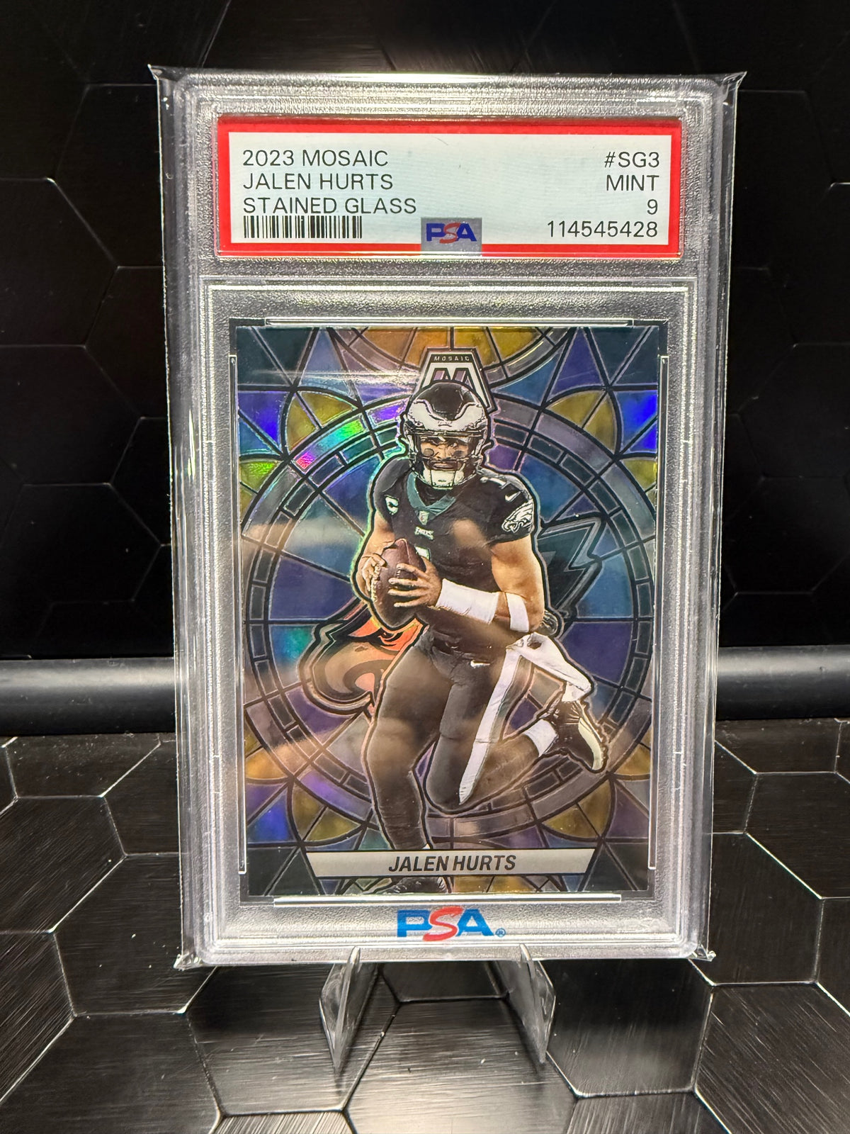 2023 Mosaic Jalen Hurts Stained Glass #SG3 PSA 9