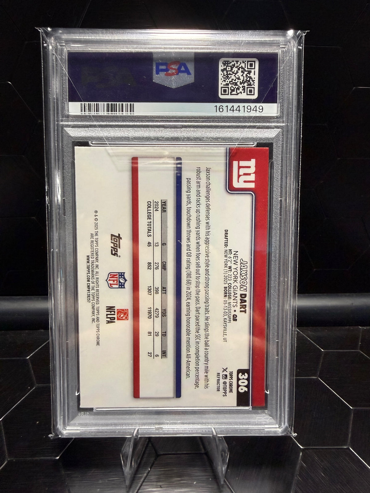 2025 Topps Chrome #306 Jaxson Dart Refractor PSA 9