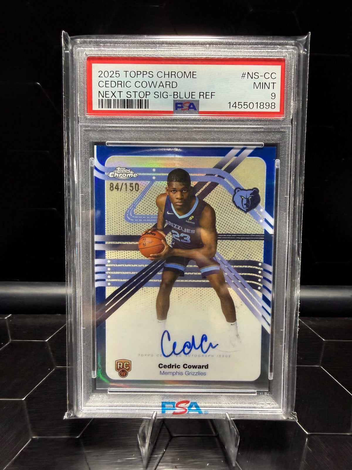2025-26 Topps Chrome Cedric Coward #NS-CC Next Stop Sig-Blue Ref /150 PSA 9