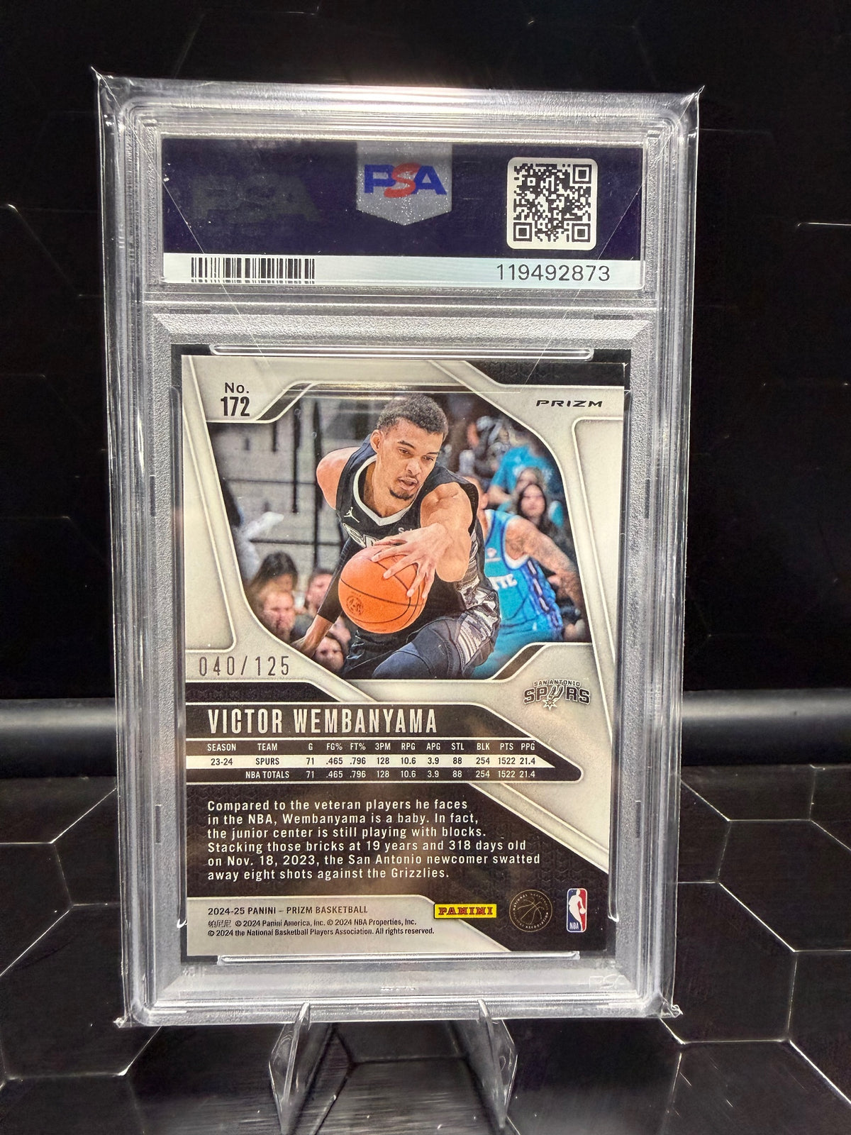 2024-25 Panini Prizm Victor Wembanyama #172 Blue Wave /125 PSA 8
