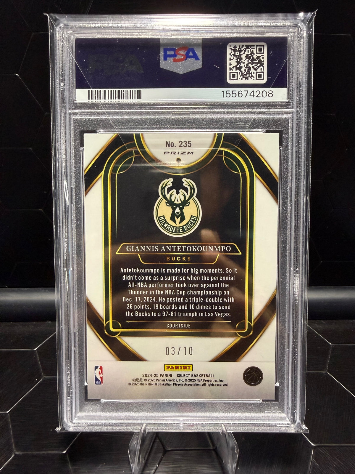 2024-25 Panini Select Giannis Antetokounmpo #235 Gold Disco 3/10 PSA 9