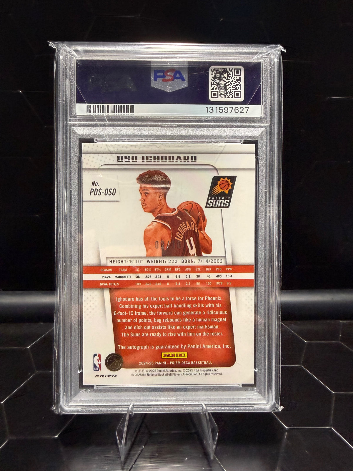 2024 Panini Prizm Deca Oso Ighodaro #PDS-OSO Gold Shimmer FOTL RC Auto /10 PSA 9