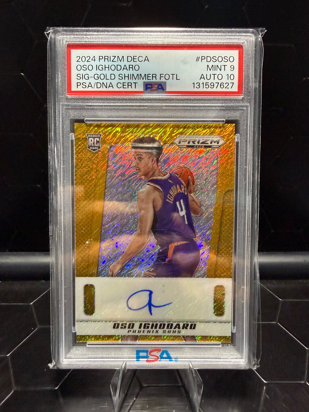 2024 Panini Prizm Deca Oso Ighodaro #PDS-OSO Gold Shimmer FOTL RC Auto /10 PSA 9
