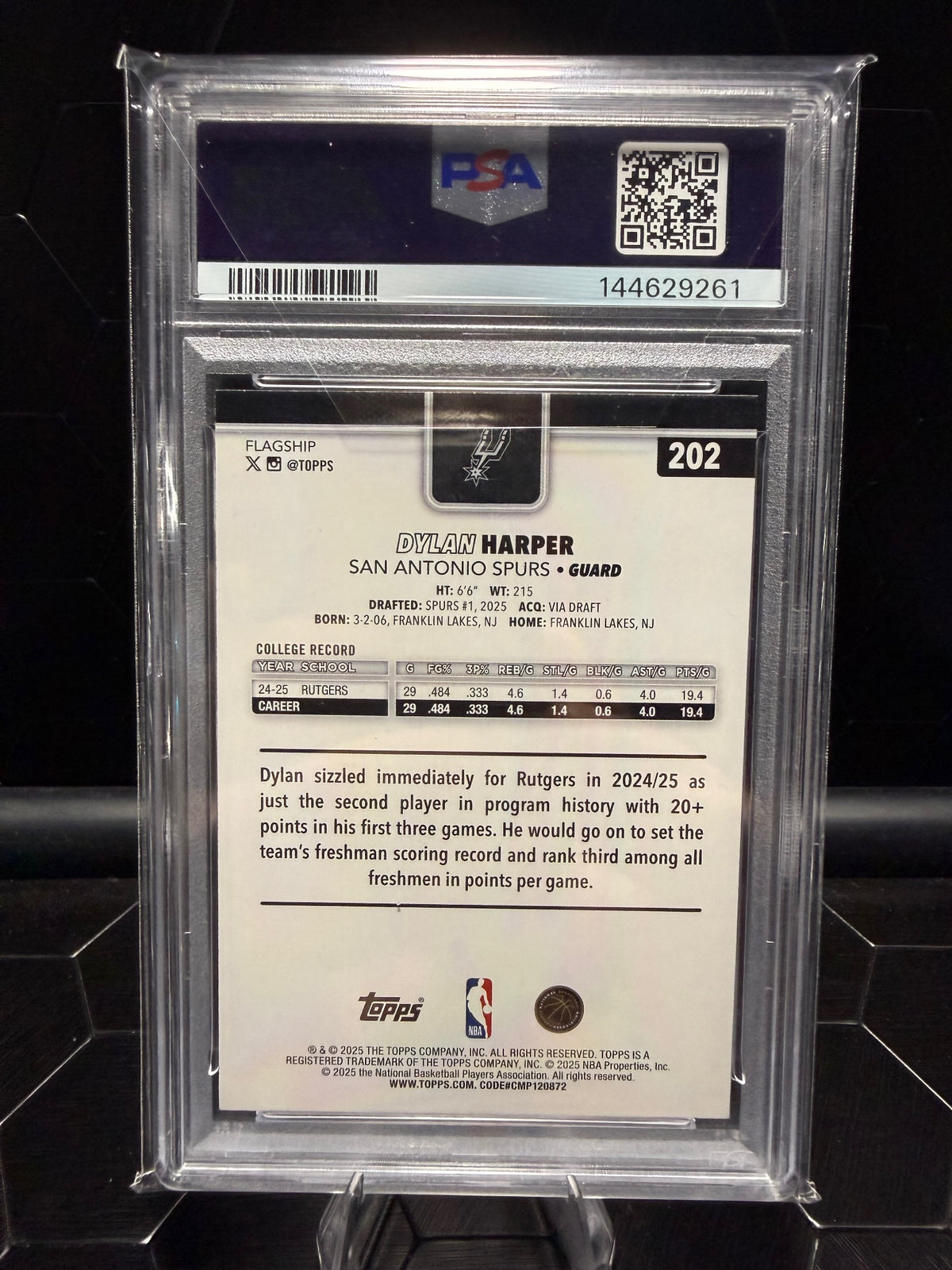 2025 Topps Dylan Harper #202 RC PSA 10
