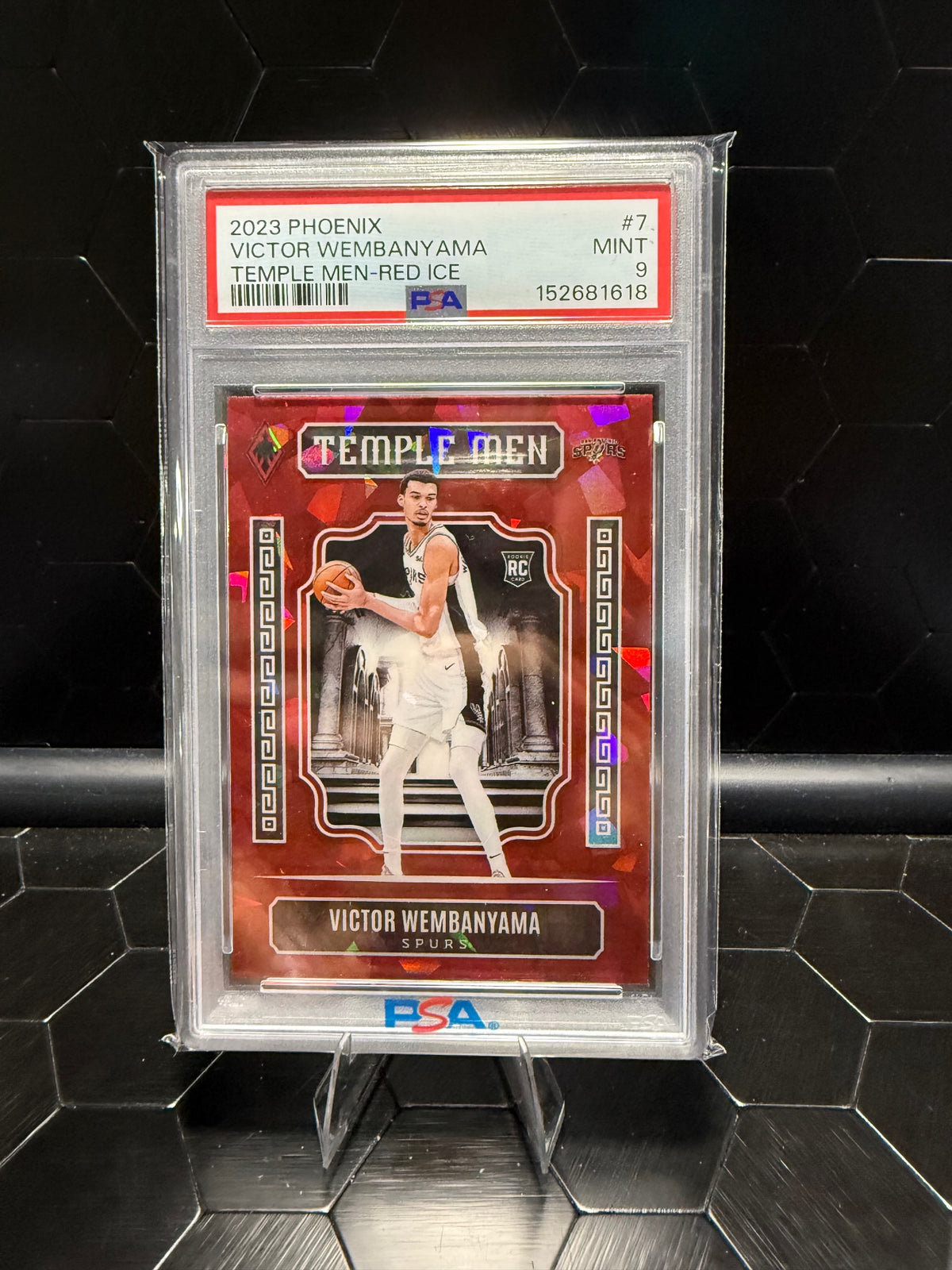 2023-24 Panini Phoenix Victor Wembanyama #7 Temple Men Red Ice RC PSA 9