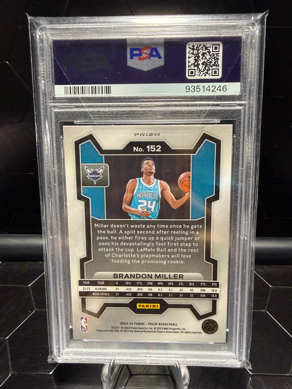 2023-24 Panini Prizm Brandon Miller #152 Pink Ice Prizm RC PSA 10