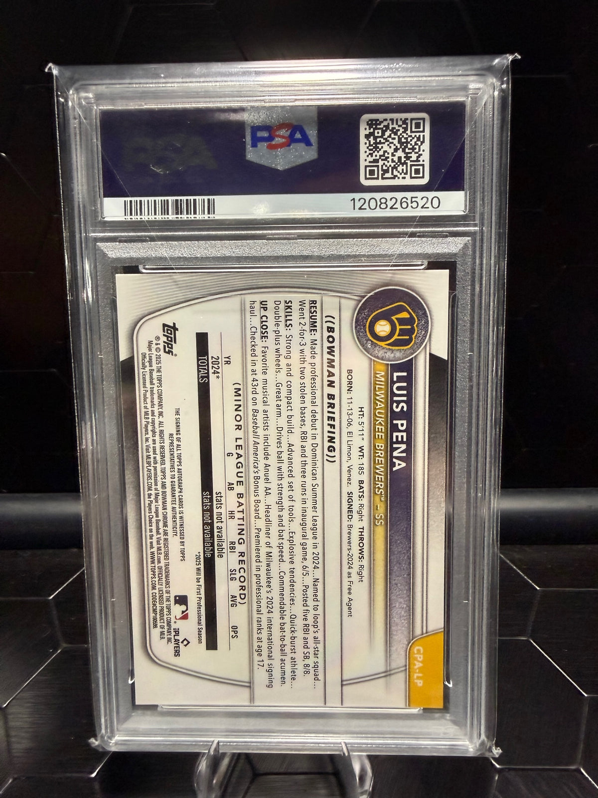 2025 Bowman Chrome Luis Peña #CPA-LP 1st Prospect Autograph PSA 9