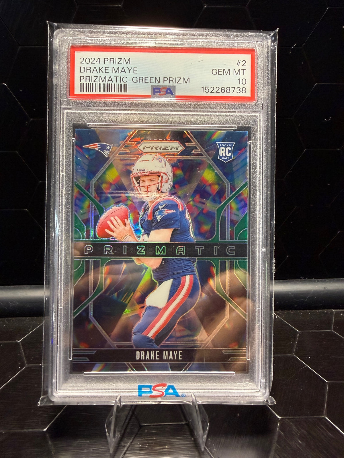 2024 Panini Prizm Drake Maye #2 Prizmatic Green Prizm RC PSA 10