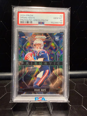 2024 Panini Prizm Drake Maye #2 Prizmatic Green Prizm RC PSA 10