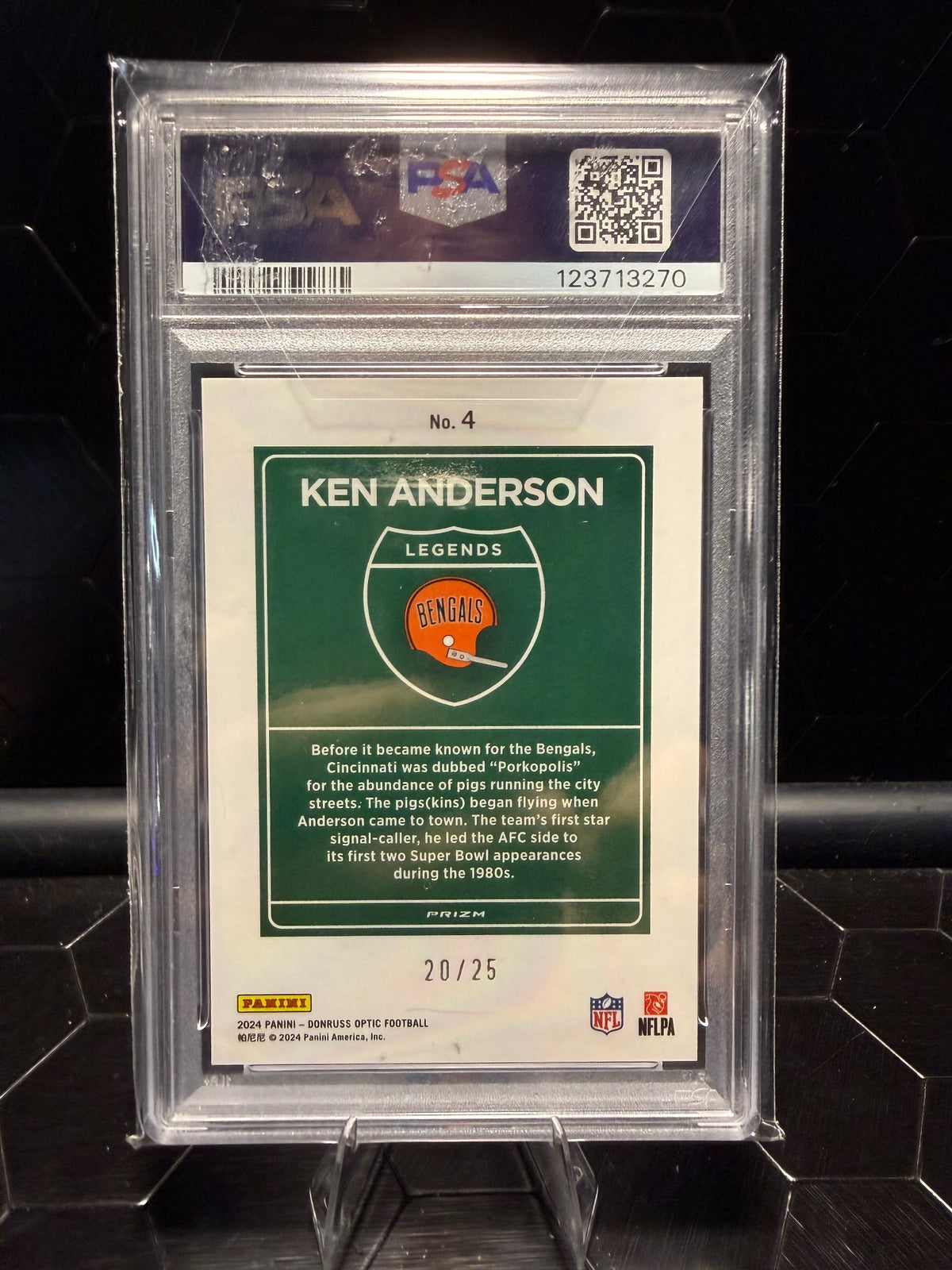 2024 Donruss Optic Ken Anderson #4 Downtown Legends Black Pandora 20/25 PSA 10
