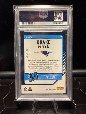 2024 Donruss Optic Drake Maye #229 Aqua Rated Rookie RC 171/299 PSA 9