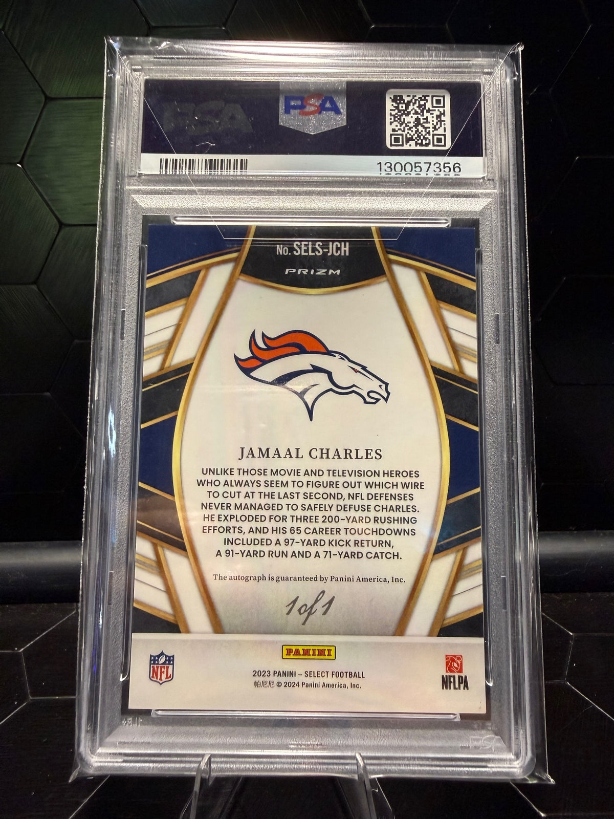 2023 Select Jamaal Charles #SELS-JCH Black Prizm Auto 1/1 PSA Authentic Auto 10