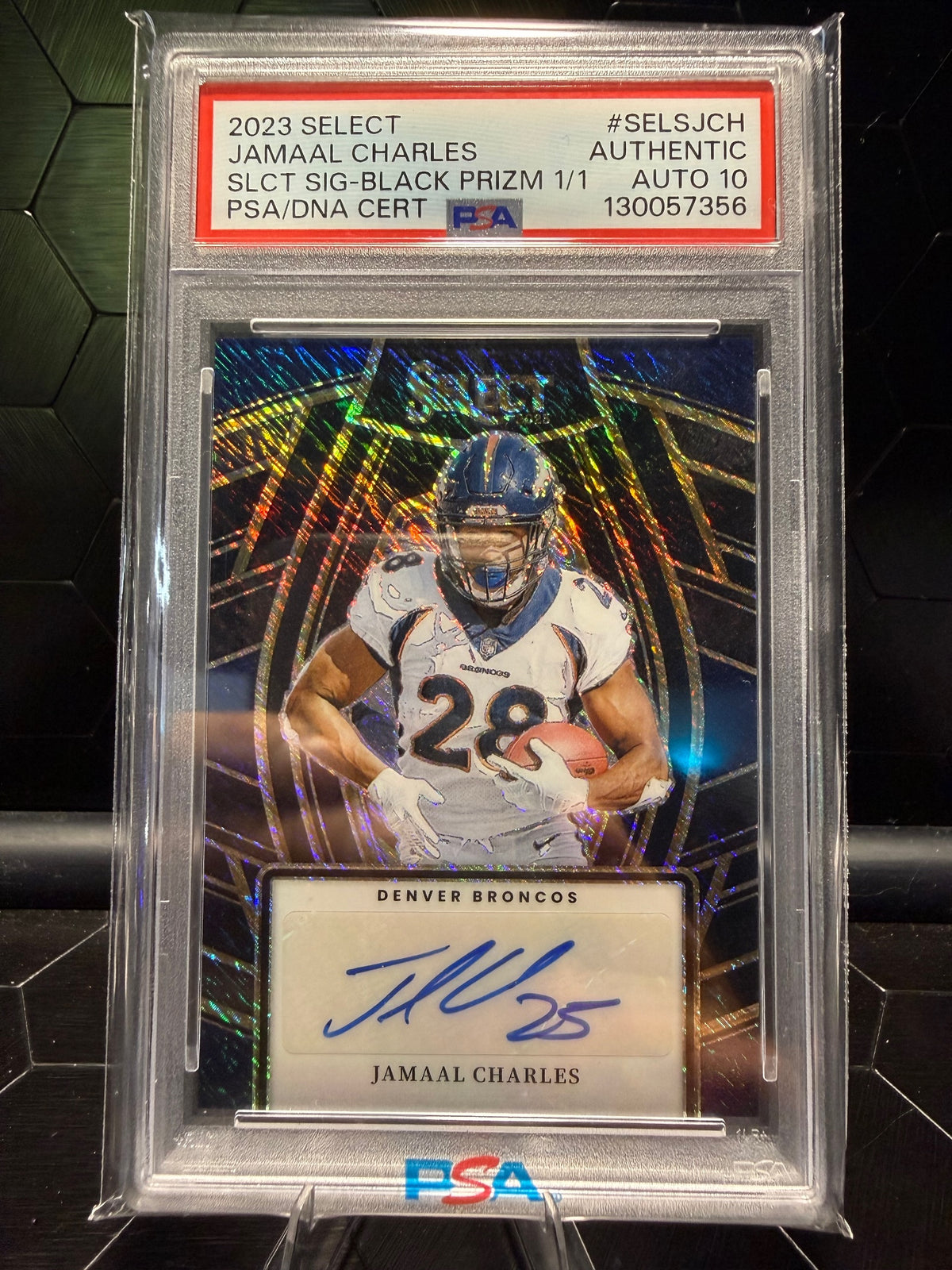 2023 Select Jamaal Charles #SELS-JCH Black Prizm Auto 1/1 PSA Authentic Auto 10