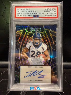 2023 Select Jamaal Charles #SELS-JCH Black Prizm Auto 1/1 PSA Authentic Auto 10