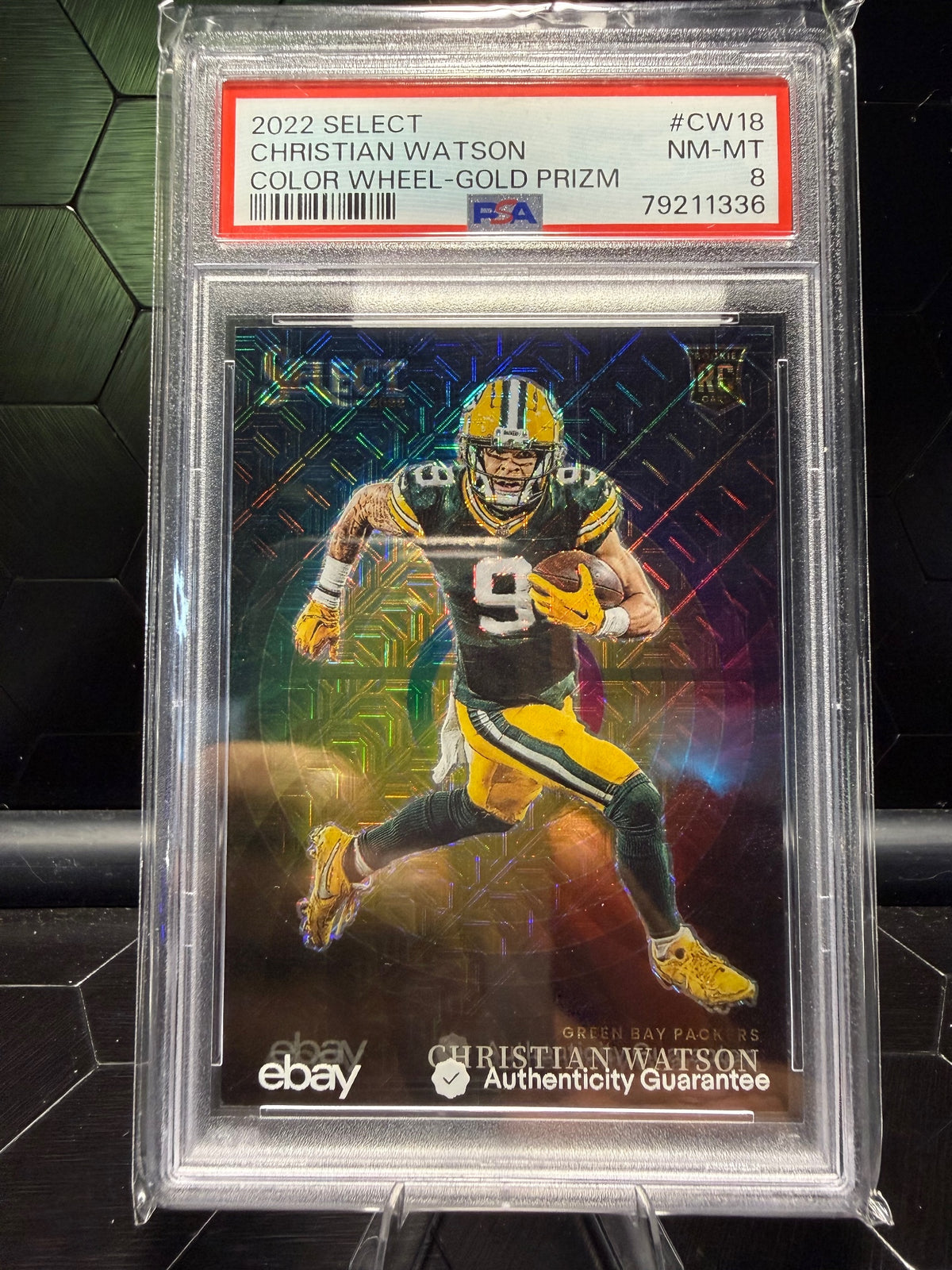 2022 Select Christian Watson #CW18 Color Wheel Gold Prizm RC 10/10 PSA 8