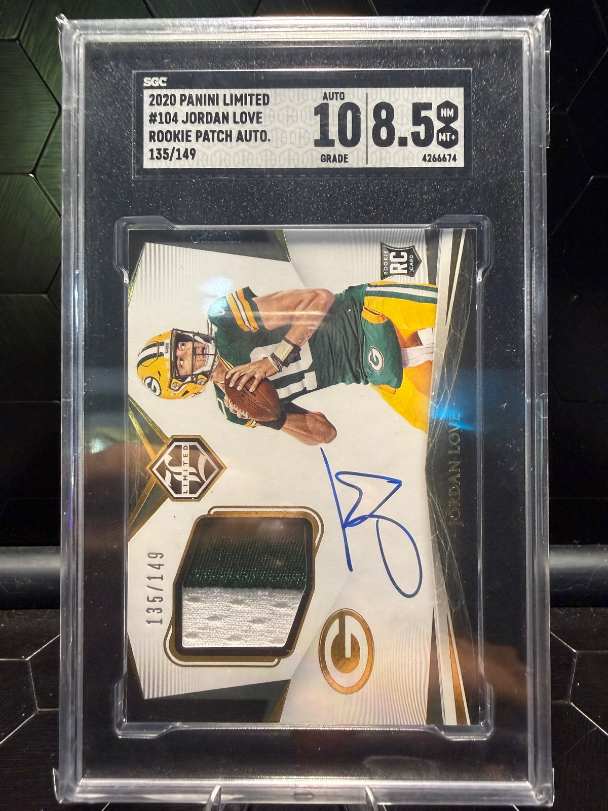 2020 Panini Limited Jordan Love #104 Rookie Patch Auto /149 SGC 8.5 Auto 10