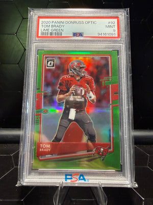 2020 Donruss Optic Tom Brady #92 Lime Green Prizm 35/35 PSA 9