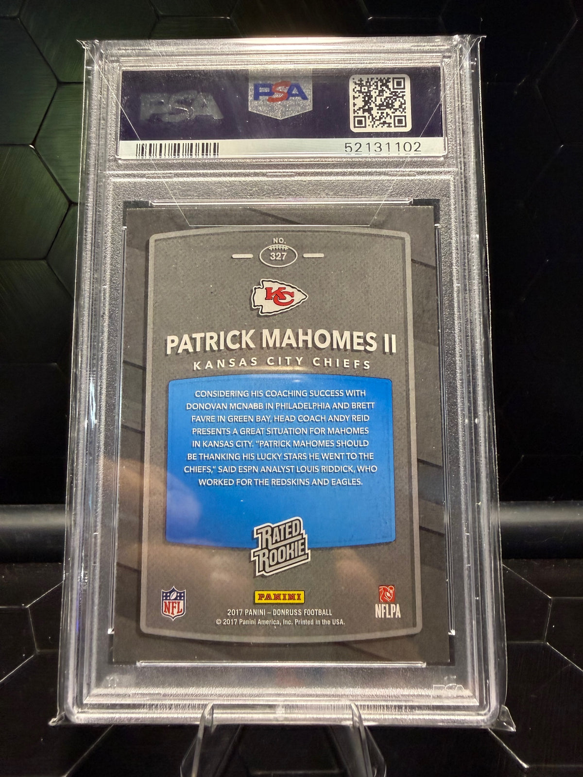 2017 Donruss Patrick Mahomes II #327 Rated Rookie RC PSA 9