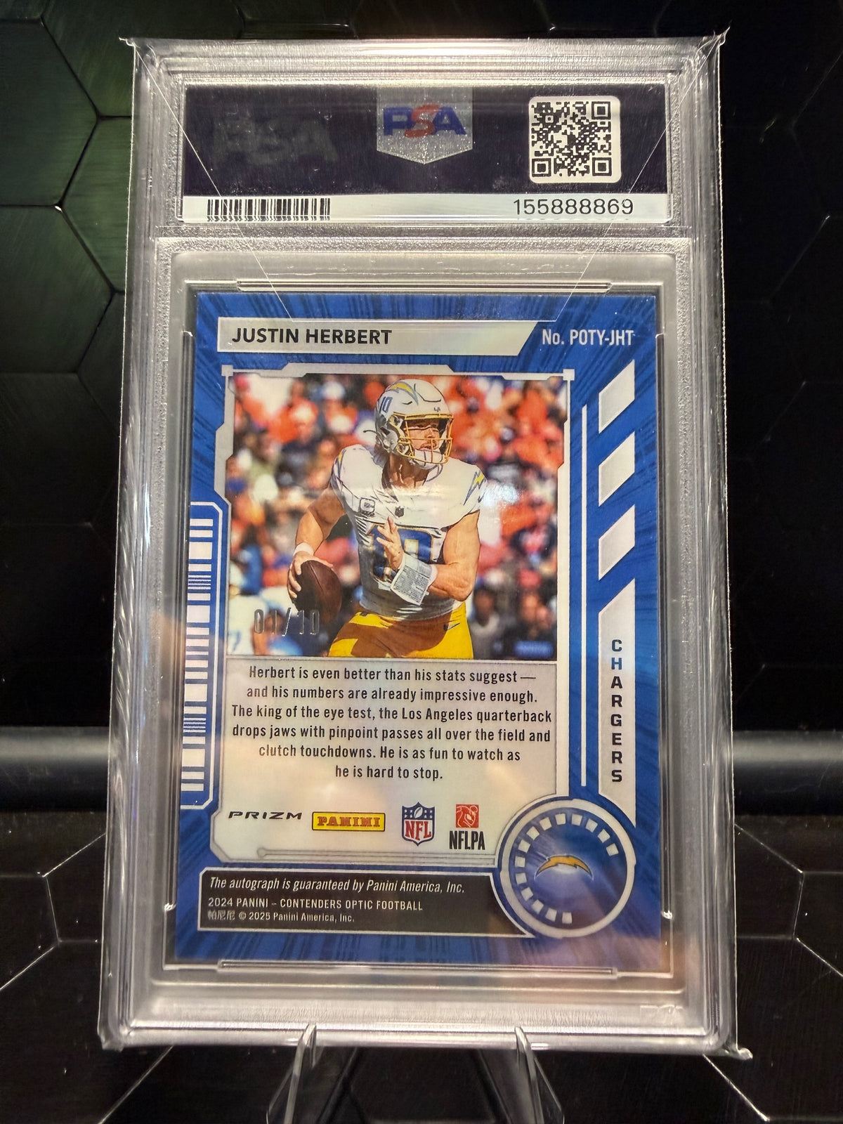 2024 Contenders Optic Justin Herbert #POTY-JHT Gold Auto 1/10 PSA 9