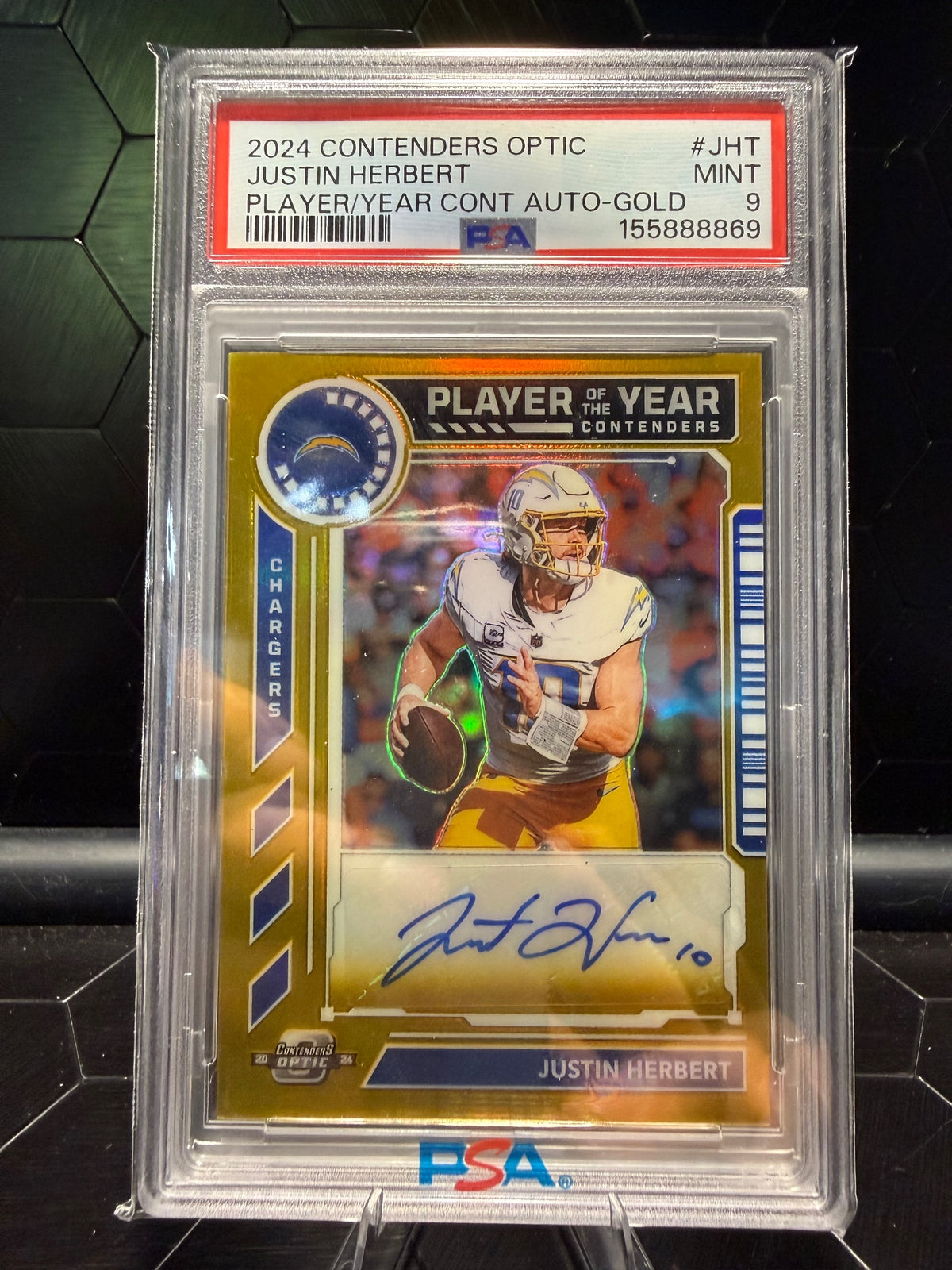 2024 Contenders Optic Justin Herbert #POTY-JHT Gold Auto 1/10 PSA 9