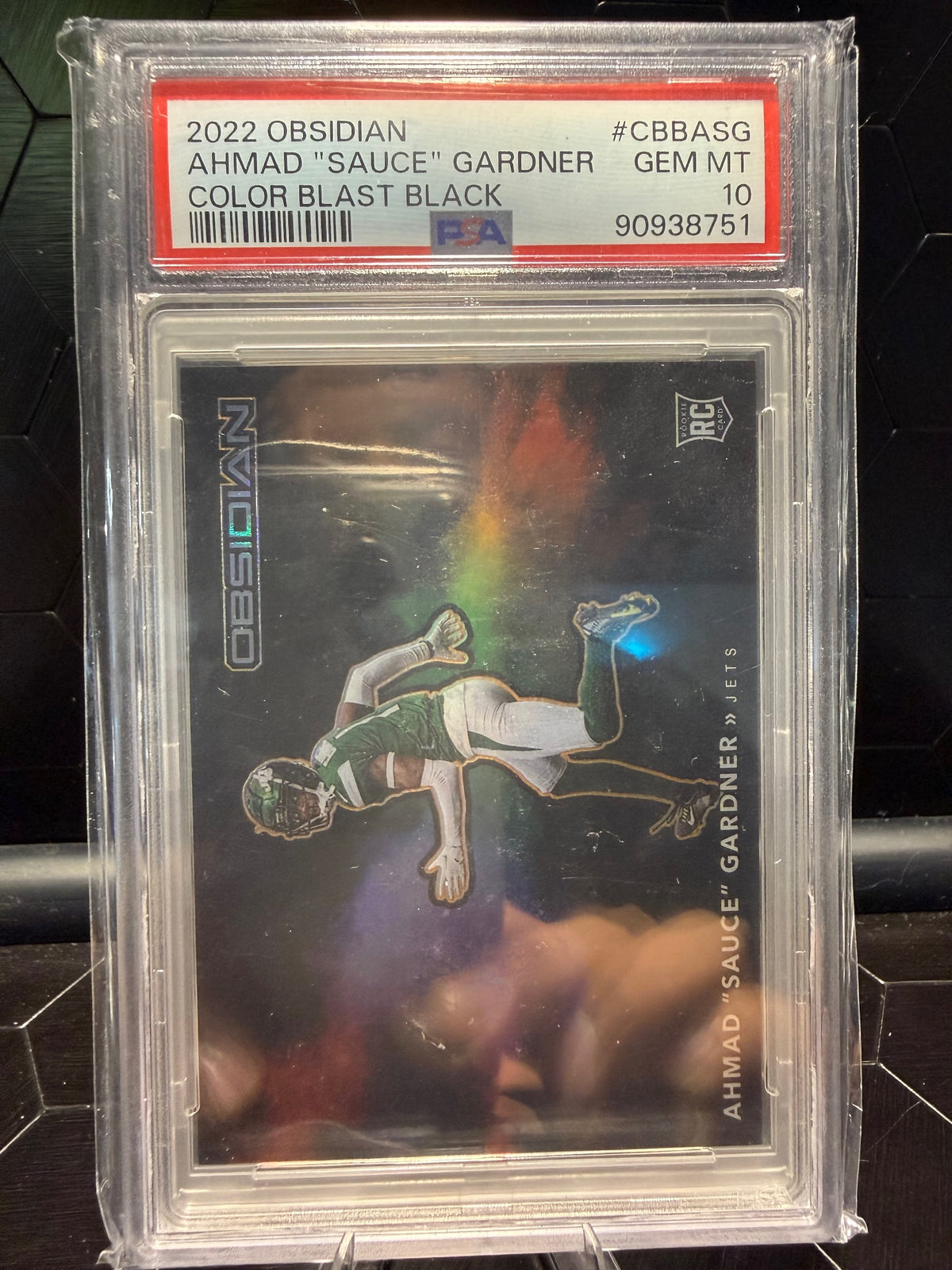 2022 Panini Obsidian Ahmad "Sauce" Gardner #CB-ASG Color Blast Black RC PSA 10