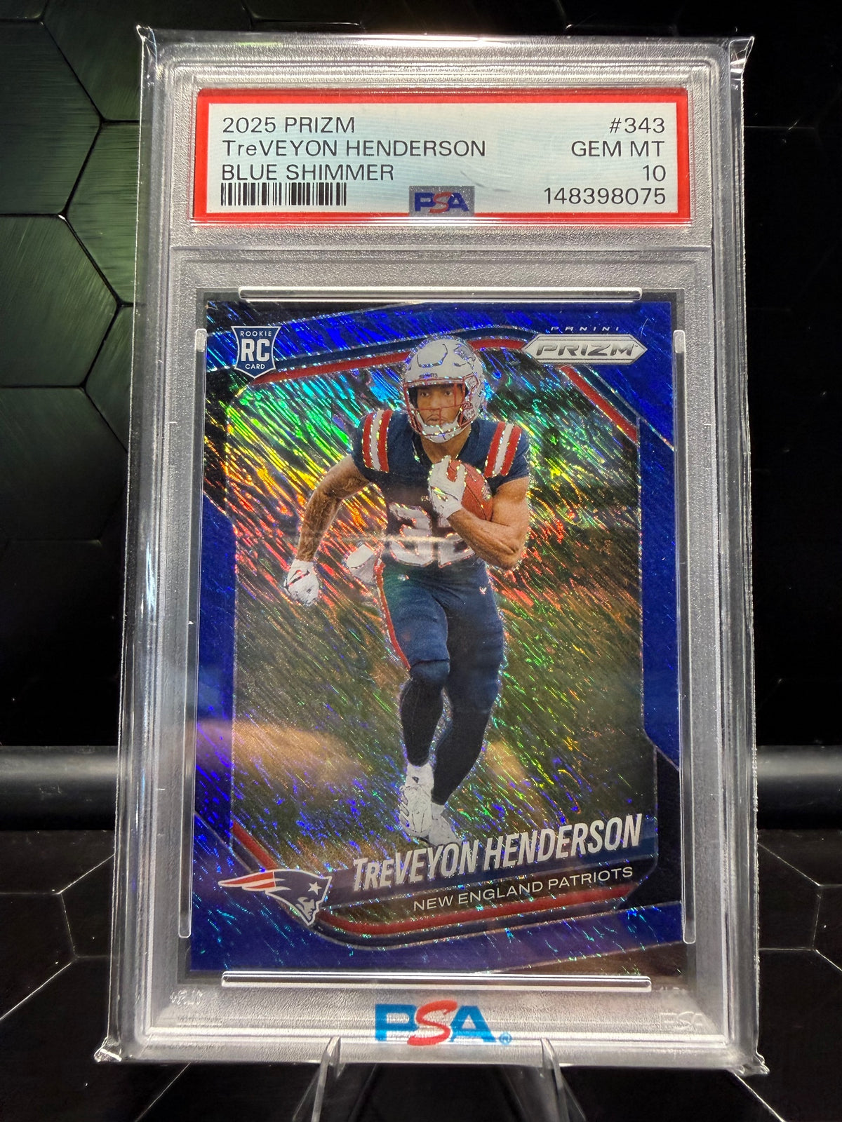 2025 Panini Prizm TreVeyon Henderson #343 Blue Shimmer RC /35 PSA 10