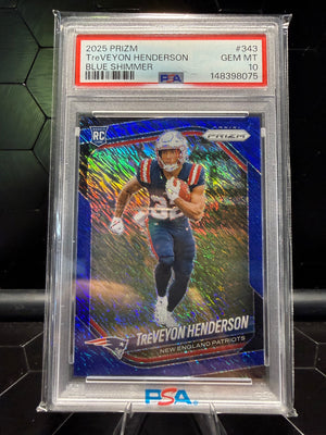 2025 Panini Prizm TreVeyon Henderson #343 Blue Shimmer RC /35 PSA 10