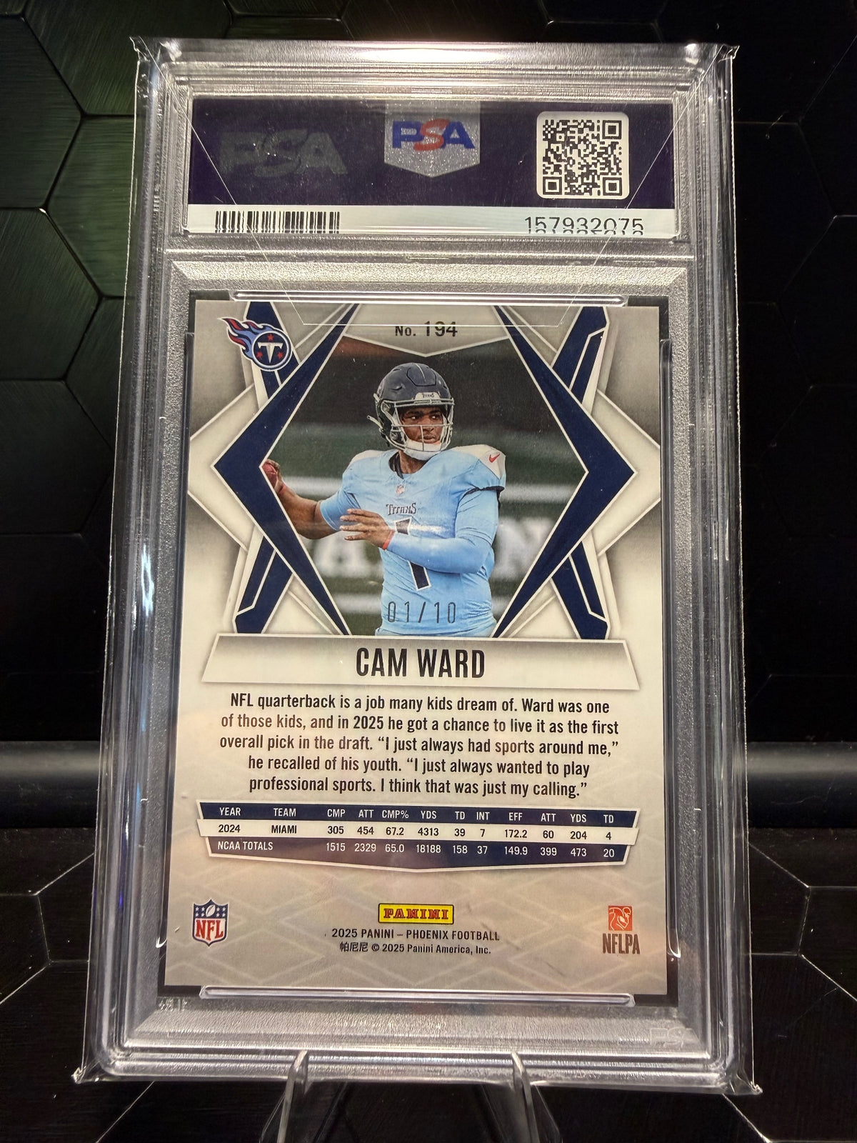 2025 Panini Phoenix Cam Ward #194 Color Burst RC 01/10 PSA 9