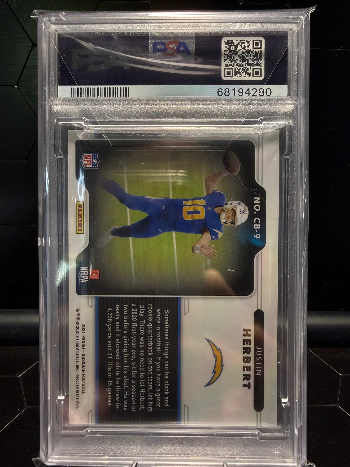 2021 Panini Obsidian Justin Herbert #CB9 Black Color Blast PSA 9