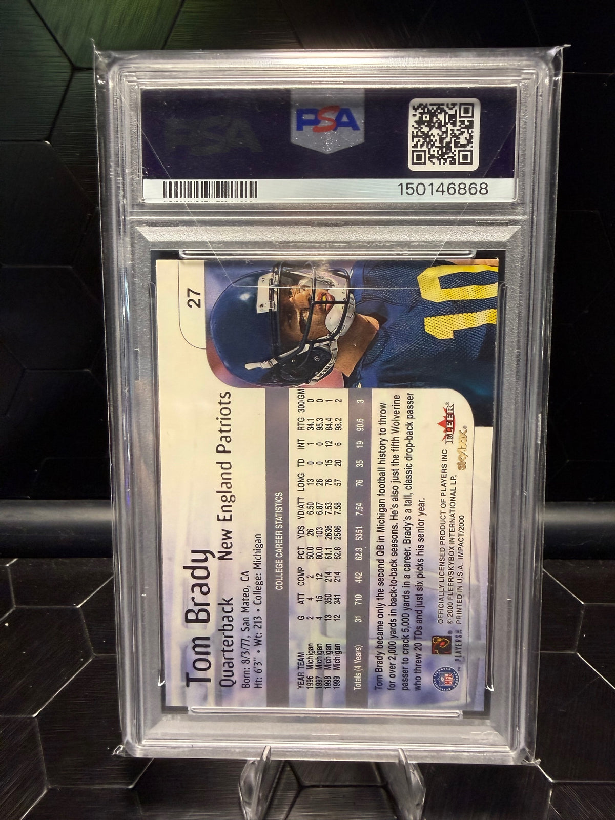 2000 SkyBox Impact Tom Brady #27 Rookie RC PSA 8