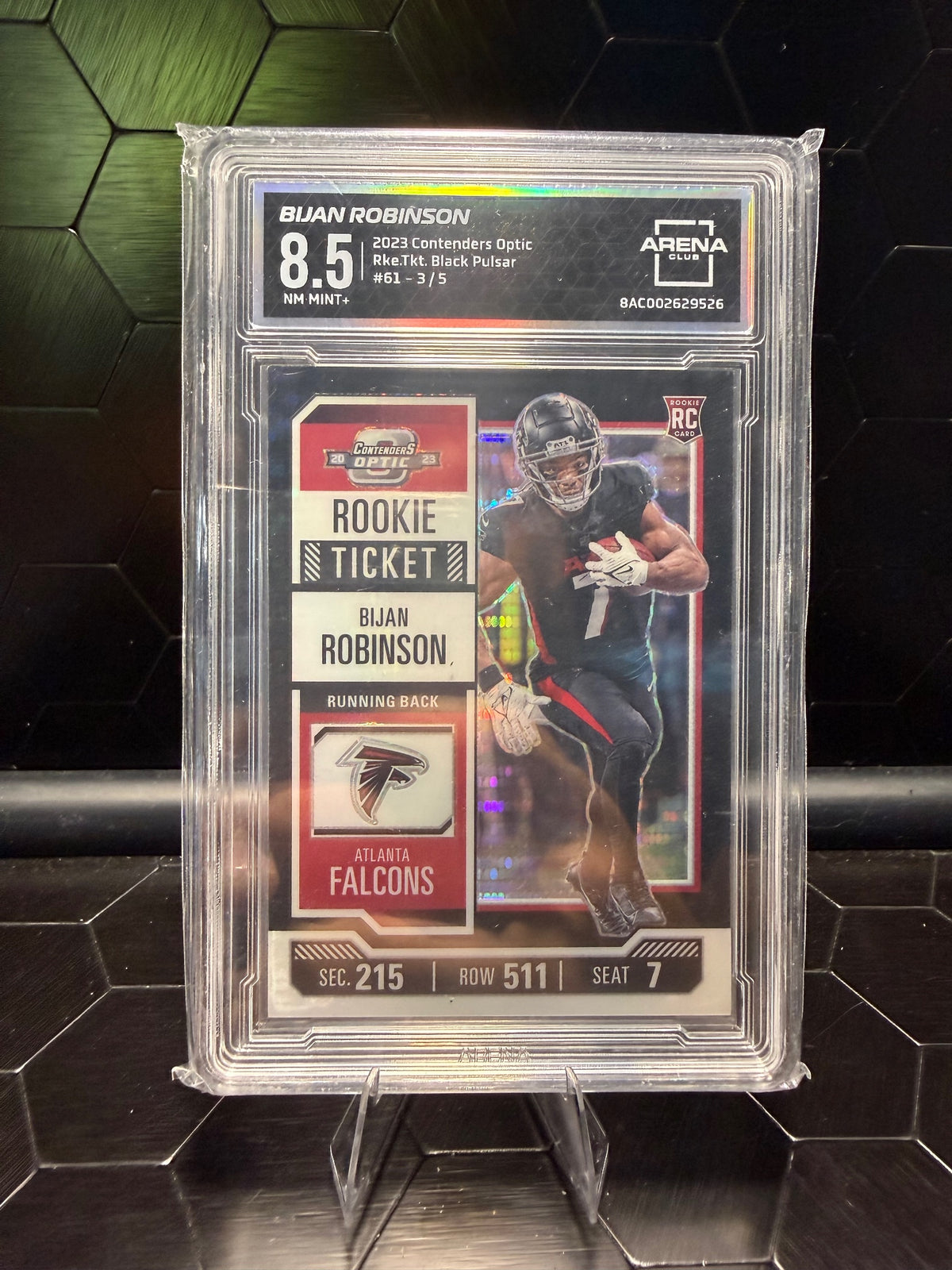 2023 Donruss Optic Bijan Robinson #61 Black Pulsar RC 03/05 Arena 8.5