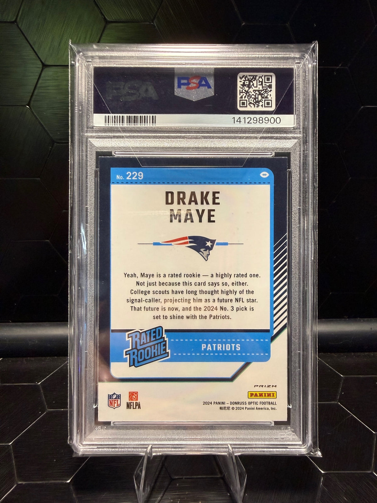 2024 Donruss Optic Drake Maye #229 Holo Rated Rookie PSA 10