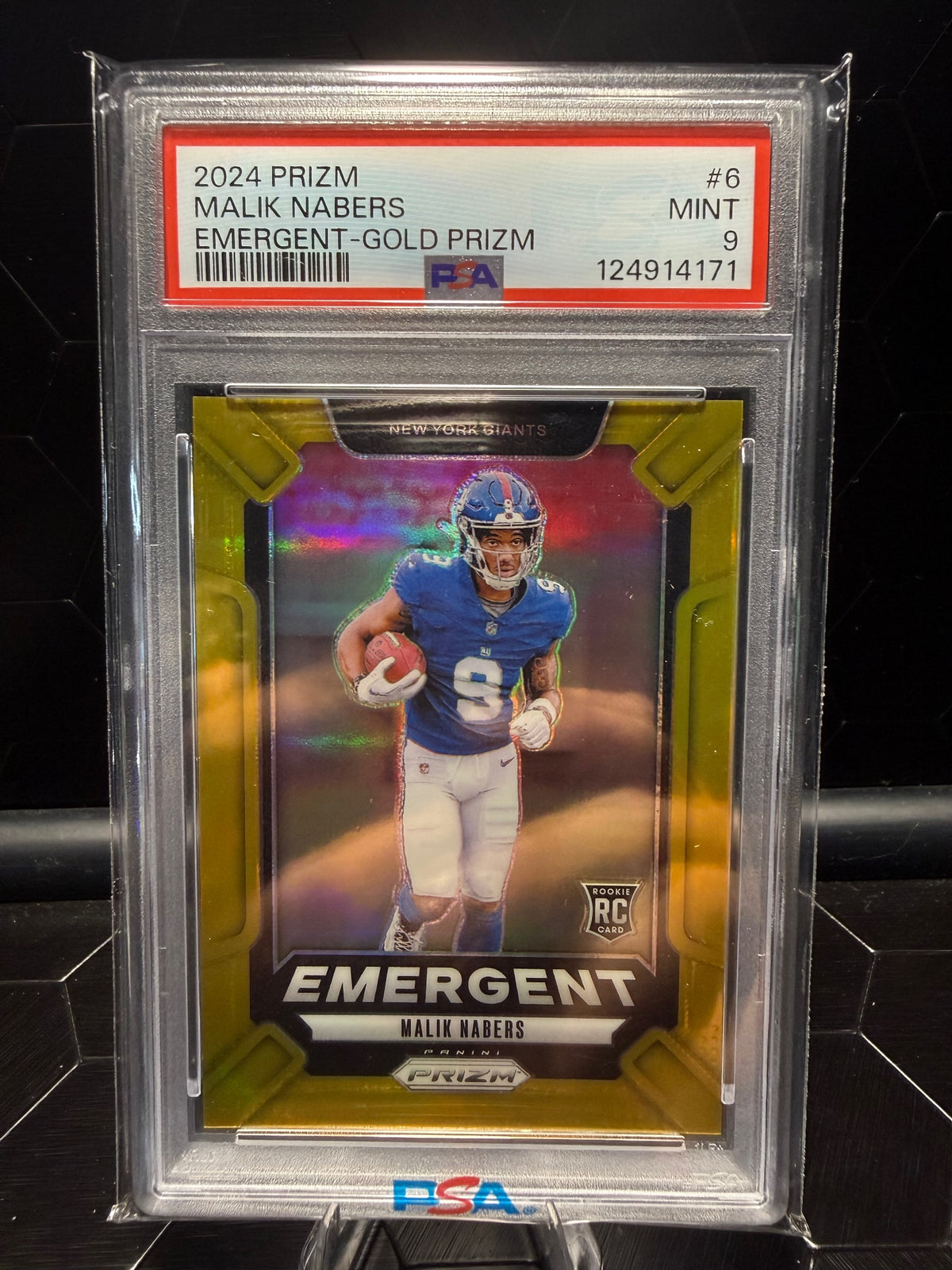 2024 Panini Prizm Malik Nabers #6 Emergent Gold Prizm RC /10 PSA 9