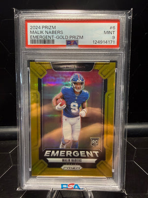 2024 Panini Prizm Malik Nabers #6 Emergent Gold Prizm RC /10 PSA 9