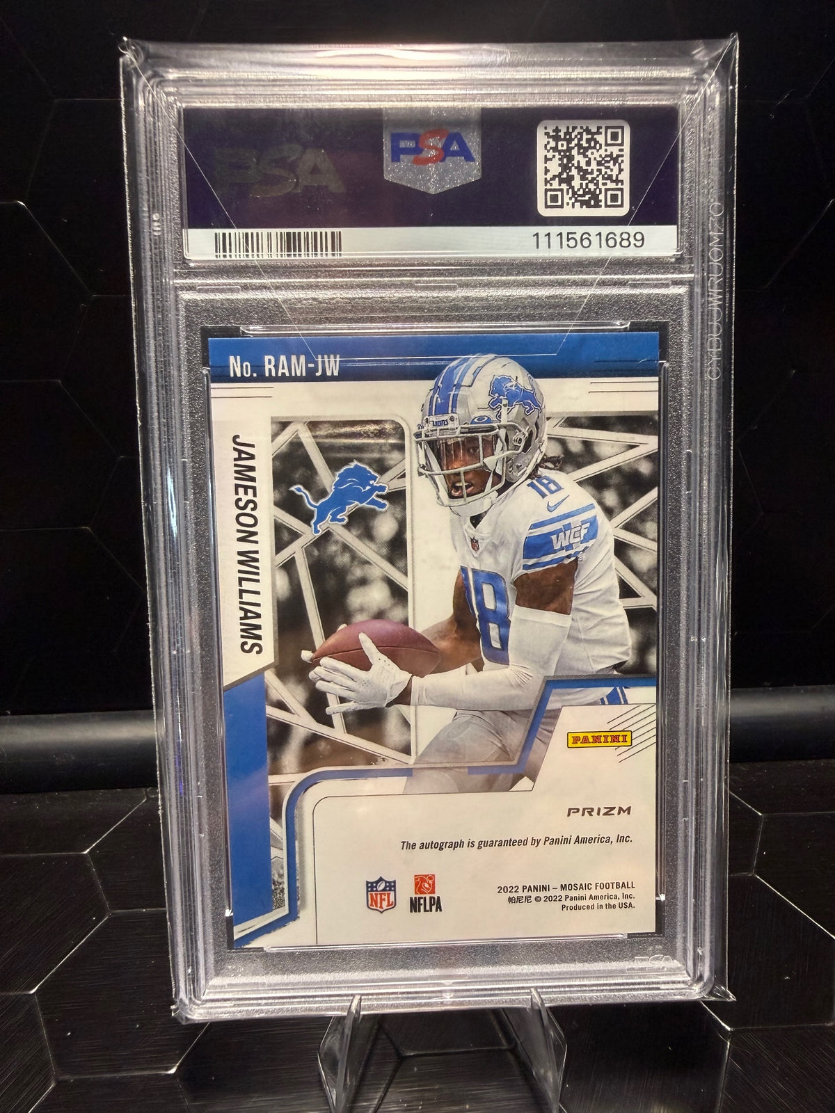 2022 Panini Mosaic Jameson Williams #RAM-JW Rookie Autograph Mosaic PSA 10