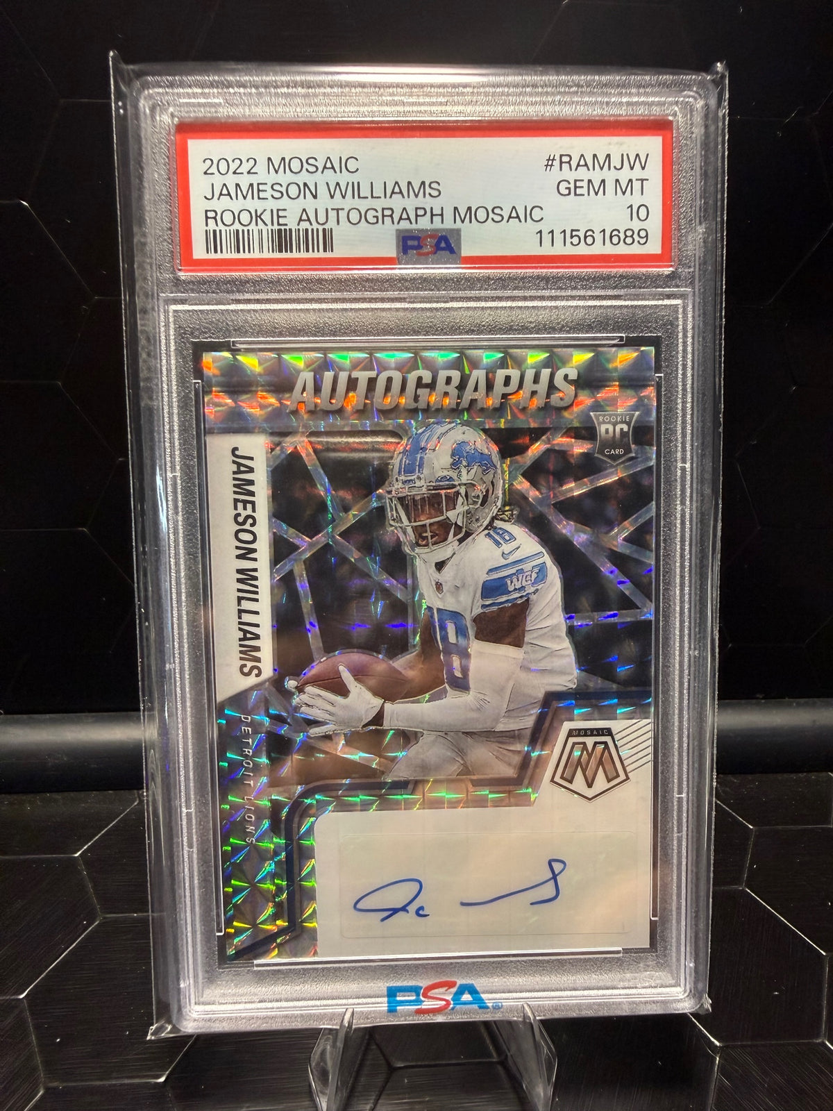 2022 Panini Mosaic Jameson Williams #RAM-JW Rookie Autograph Mosaic PSA 10